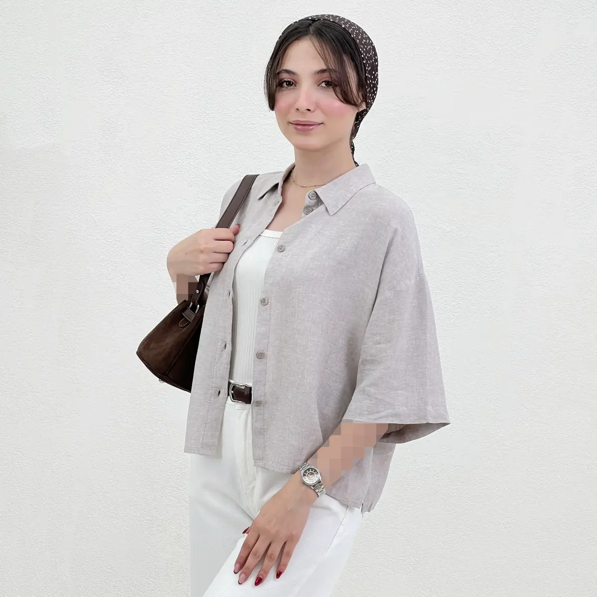 شومیز زنانه لینن یقه مردانه