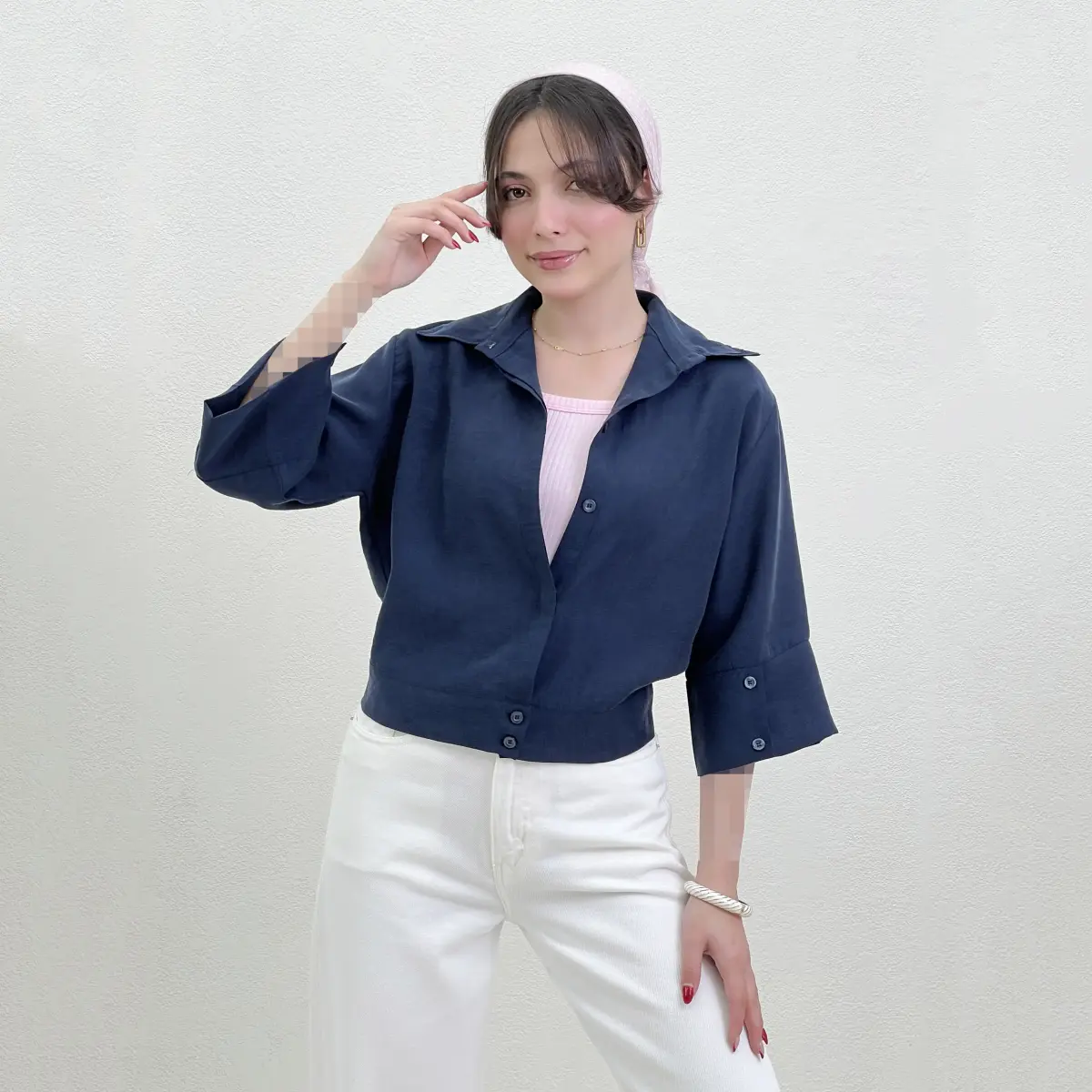 شومیز کراپ زنانه سیلک پری