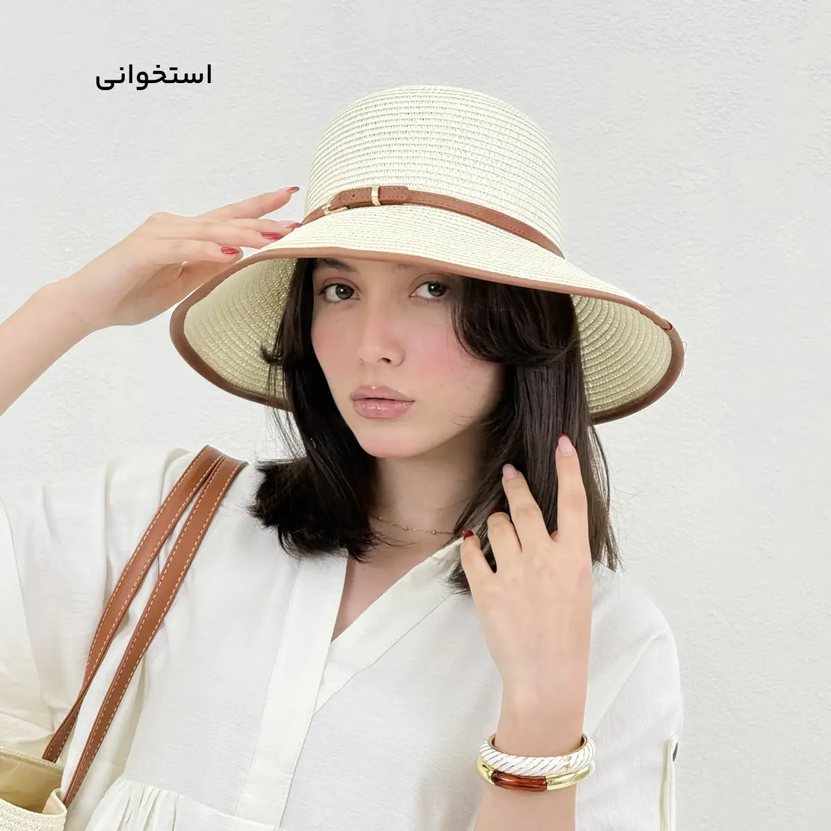 کلاه حصیری زنانه کمربنددار