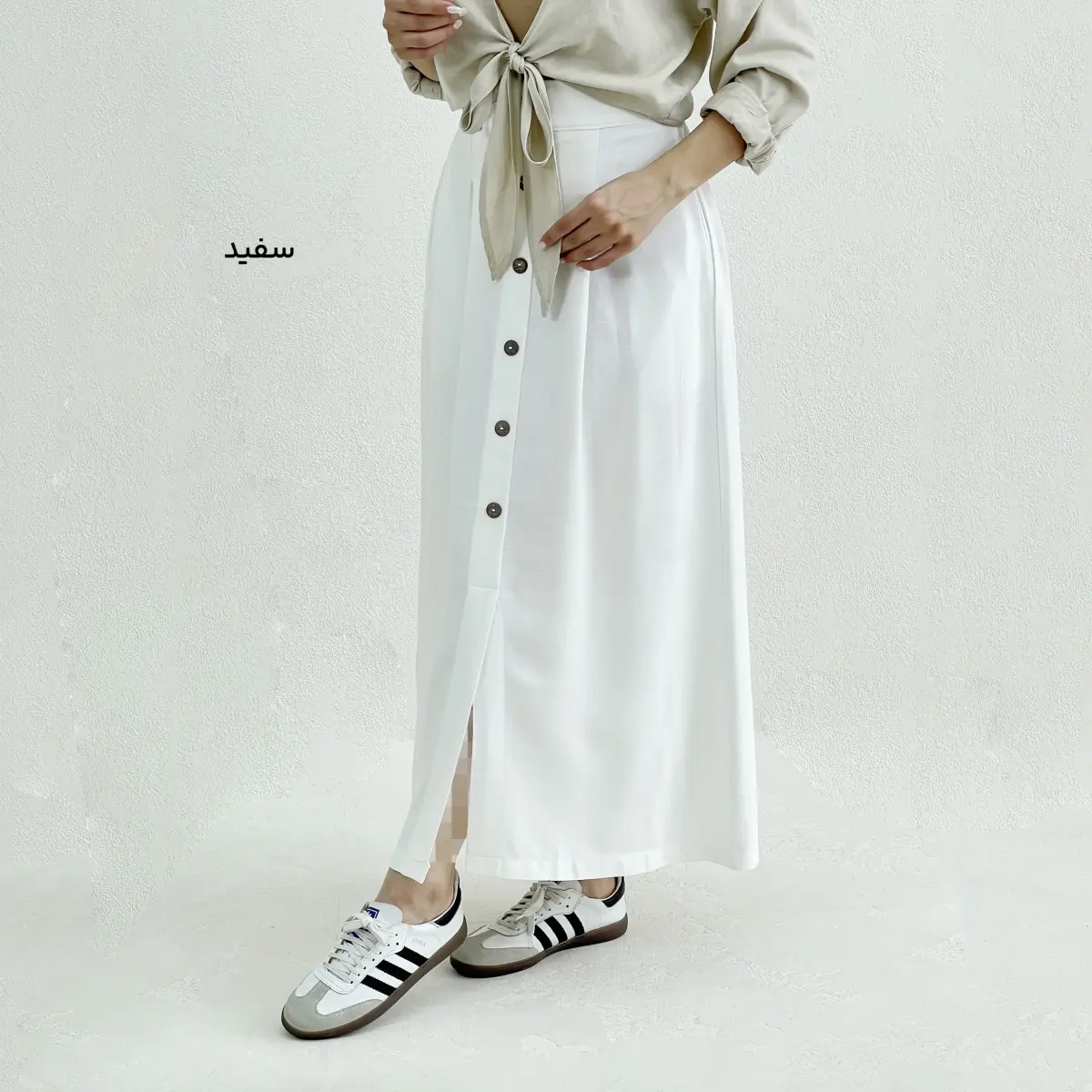 دامن زنانه لینن جلو دکمه