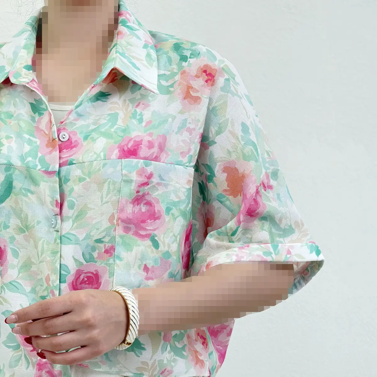 شومیز زنانه گلدار جلو گره ای