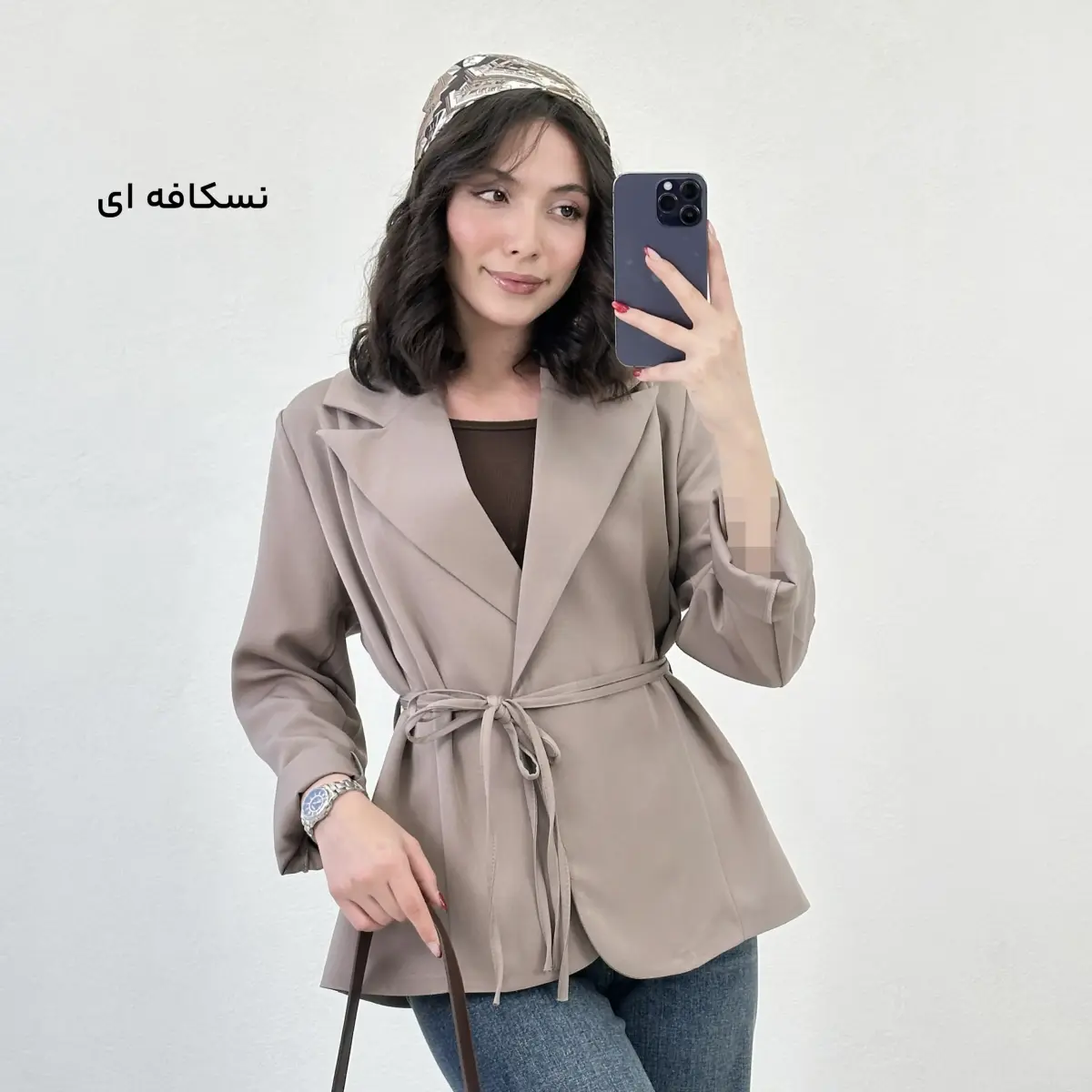 کت زنانه کرپ کمربند دار