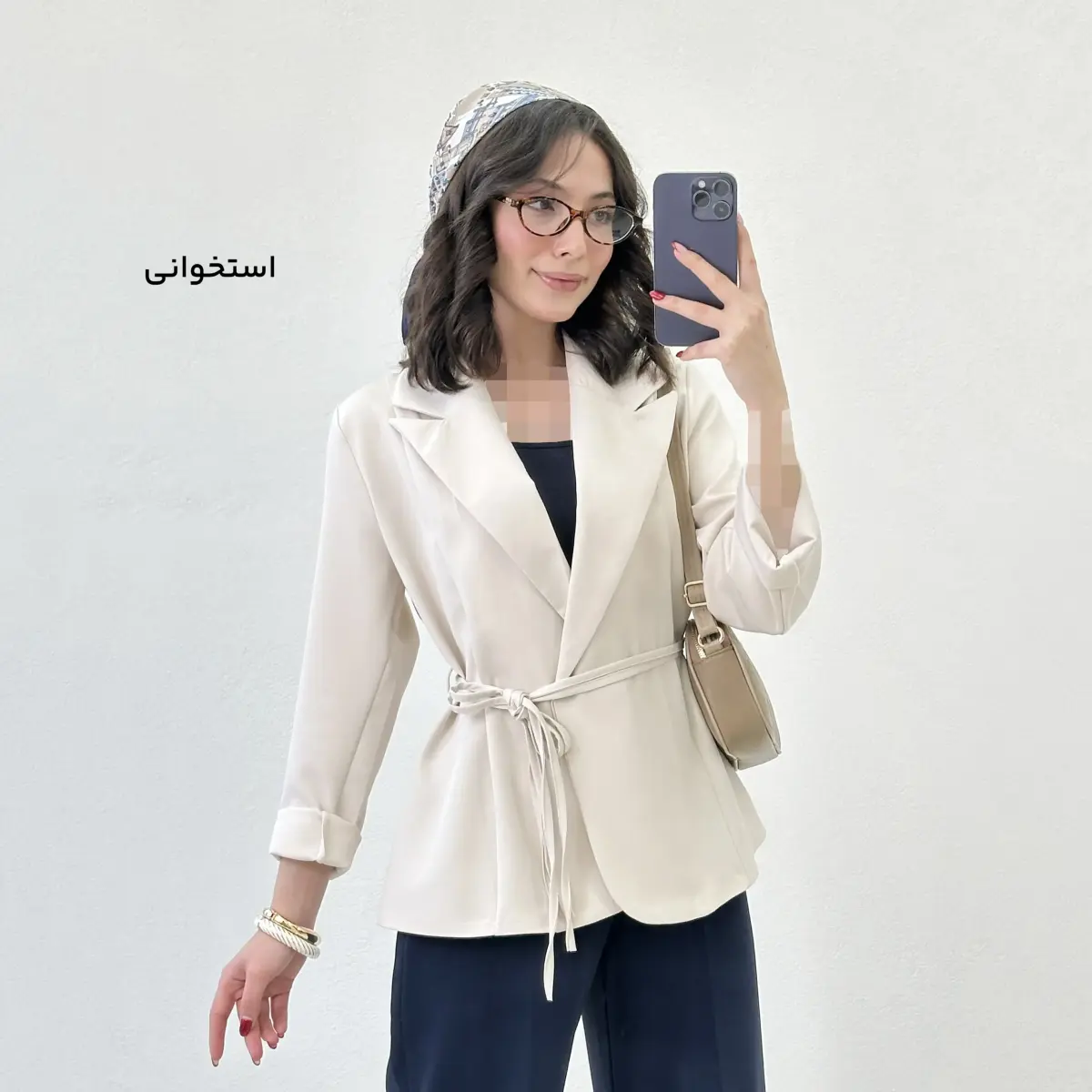 کت زنانه کرپ کمربند دار