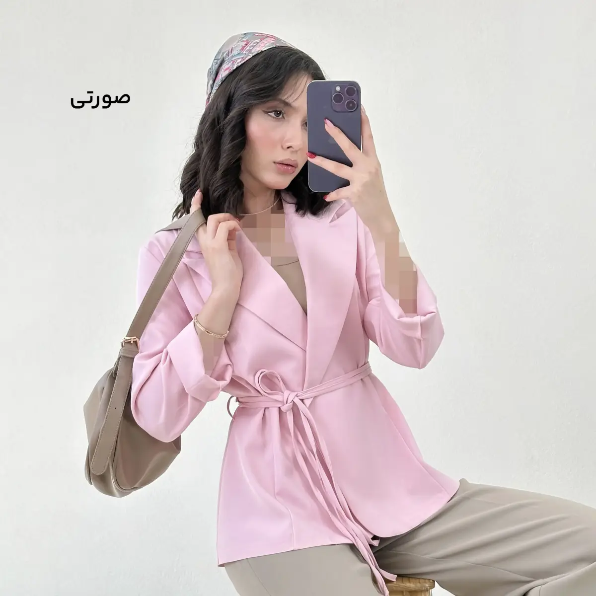 کت زنانه کرپ کمربند دار