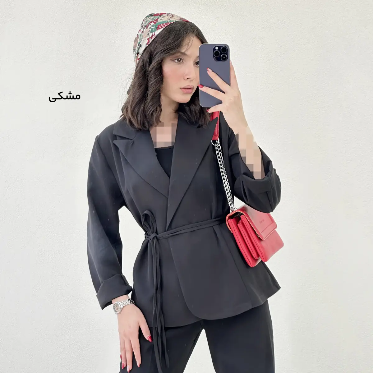 کت زنانه کرپ کمربند دار
