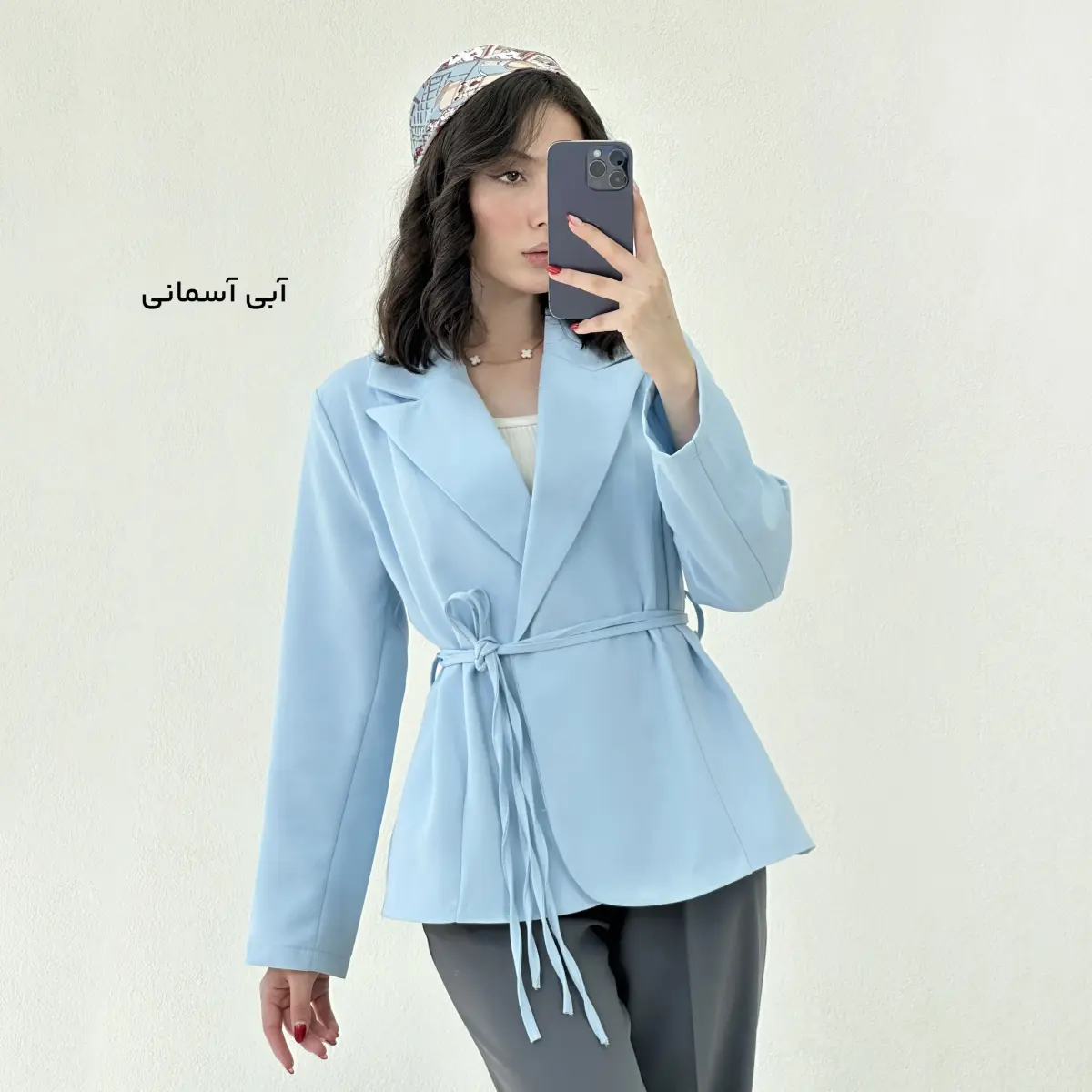 کت زنانه کرپ کمربند دار