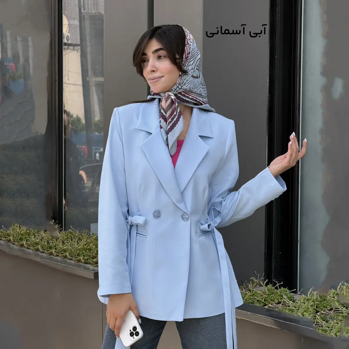 کت زنانه کرپ یقه انگلیسی بند دار | آی بولک
