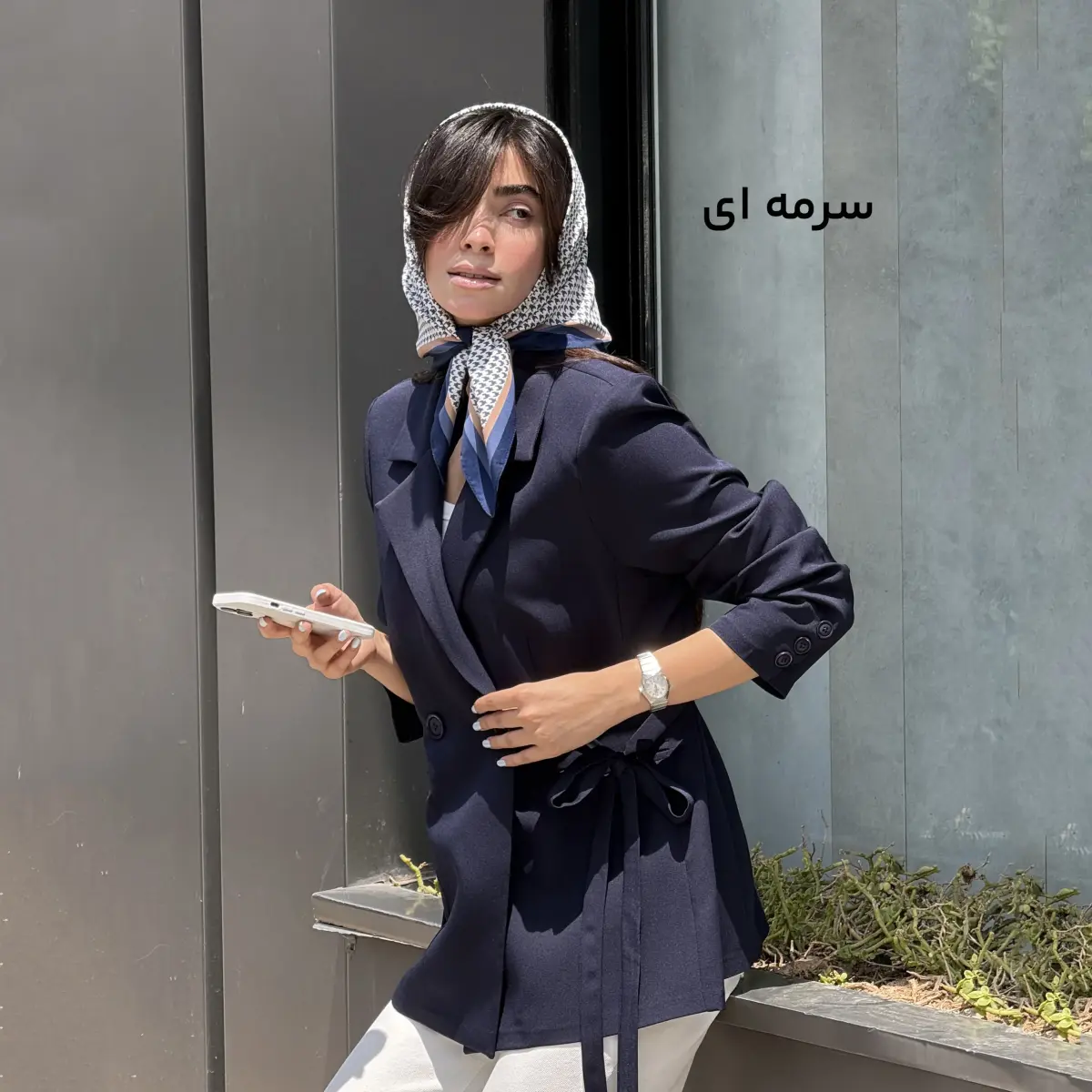 کت زنانه کرپ یقه انگلیسی بند دار | آی بولک