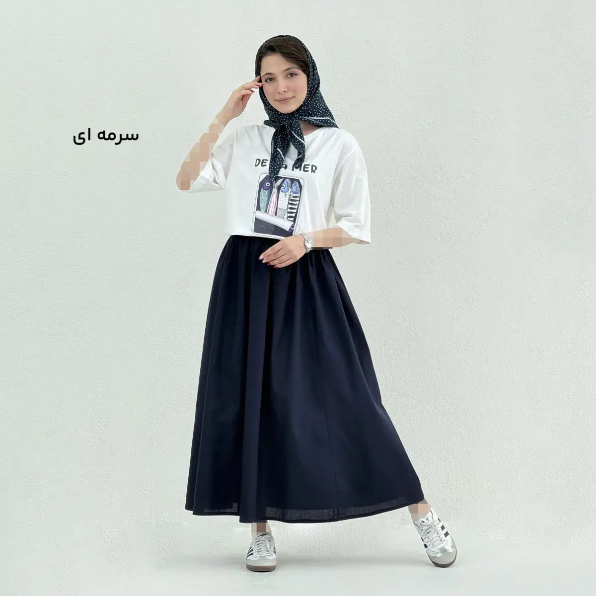 ست زنانه تیشرت و دامن ساردین | آی بولک