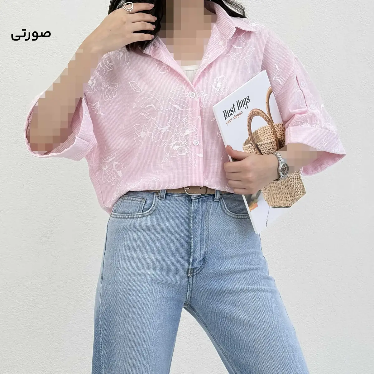 شومیز زنانه لینن راه راه طرحدار | آی بولک