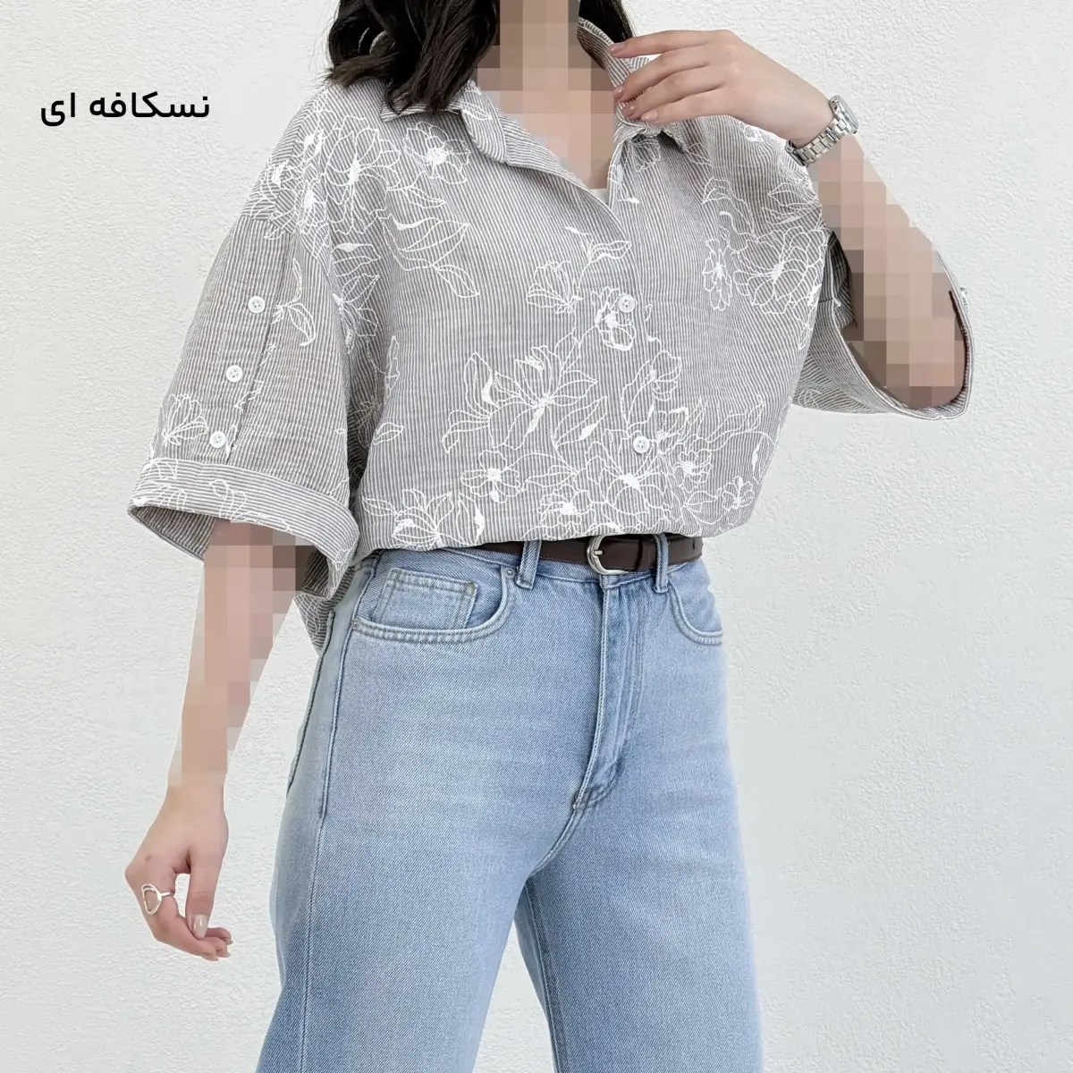 شومیز زنانه لینن راه راه طرحدار | آی بولک
