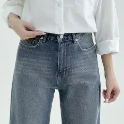 شلوار جین نیم بگ طوسی آبی
