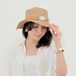 کلاه حصیری زنانه کمربند چرم