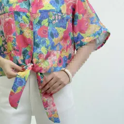 شومیز زنانه گلدار جلو گره ای