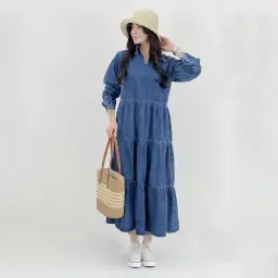 پیراهن زنانه جین طبقه ای| آی بولک