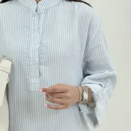 پیراهن زنانه لینن راه راه دبل فیس | آی بولک