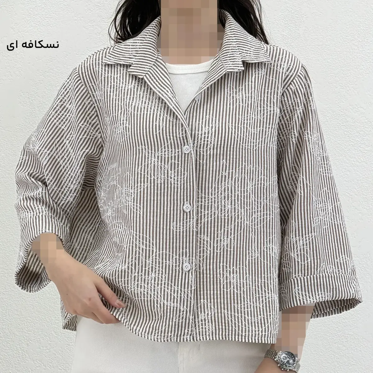 شومیز زنانه لینن راه راه طرح گل | آی بولک