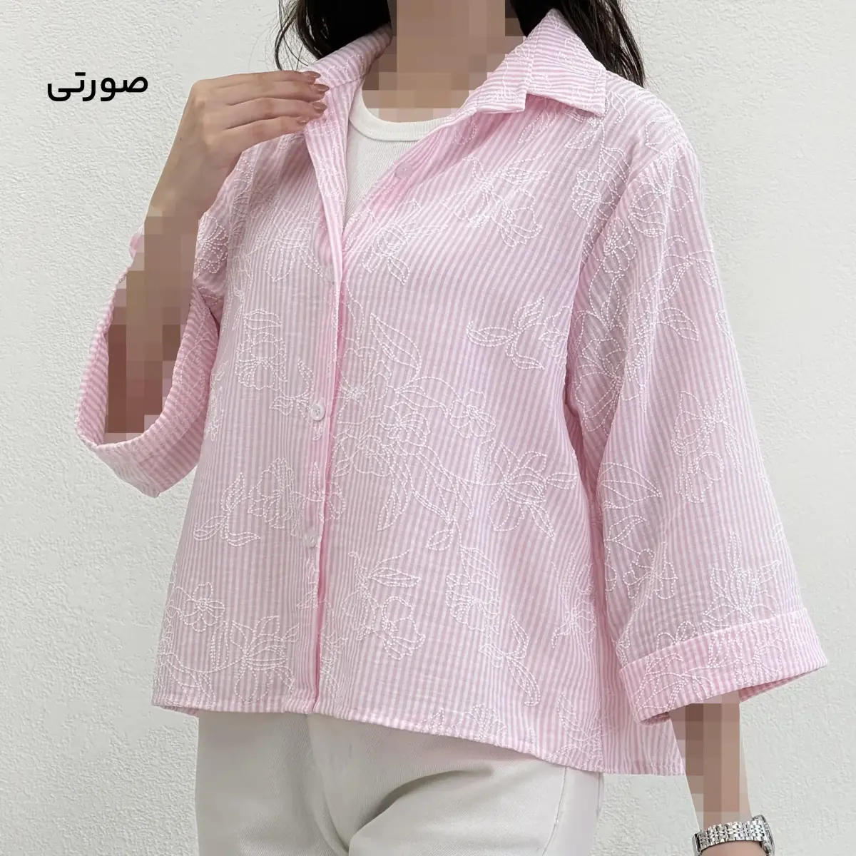 شومیز زنانه لینن راه راه طرح گل | آی بولک