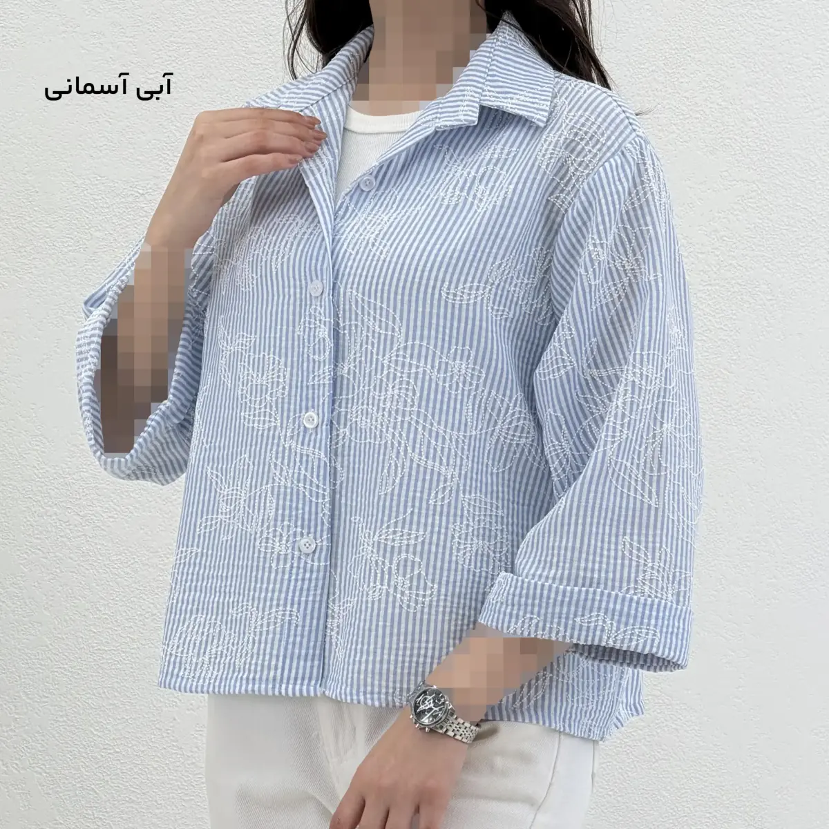شومیز زنانه لینن راه راه طرح گل | آی بولک