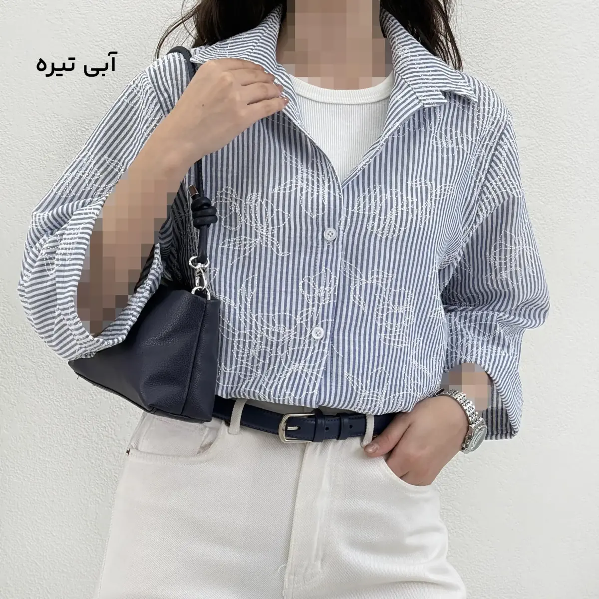 شومیز زنانه لینن راه راه طرح گل | آی بولک