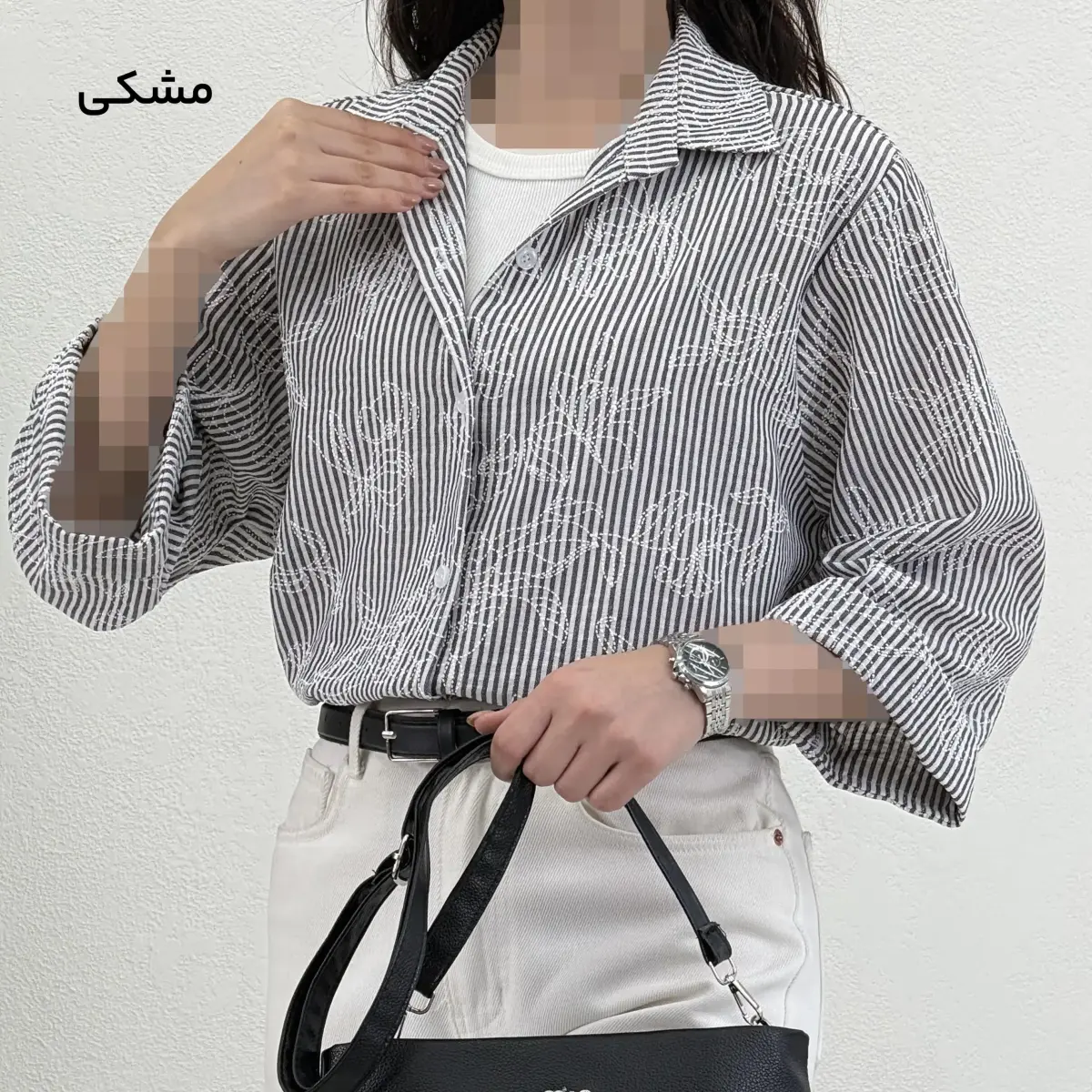 شومیز زنانه لینن راه راه طرح گل | آی بولک