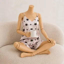 ست ساتن تاپ و شورتک راحتی زنانه | آی بولک