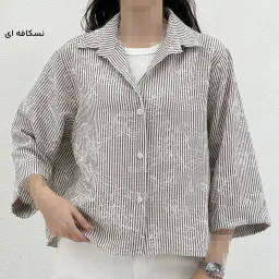 شومیز زنانه لینن راه راه طرح گل | آی بولک