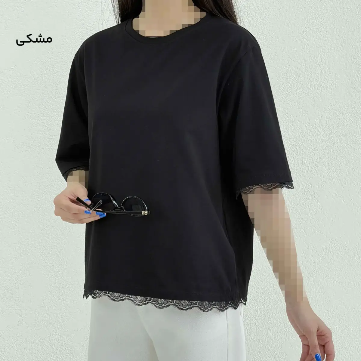 تیشرت زنانه یقه گرد دانتل دار | آی بولک