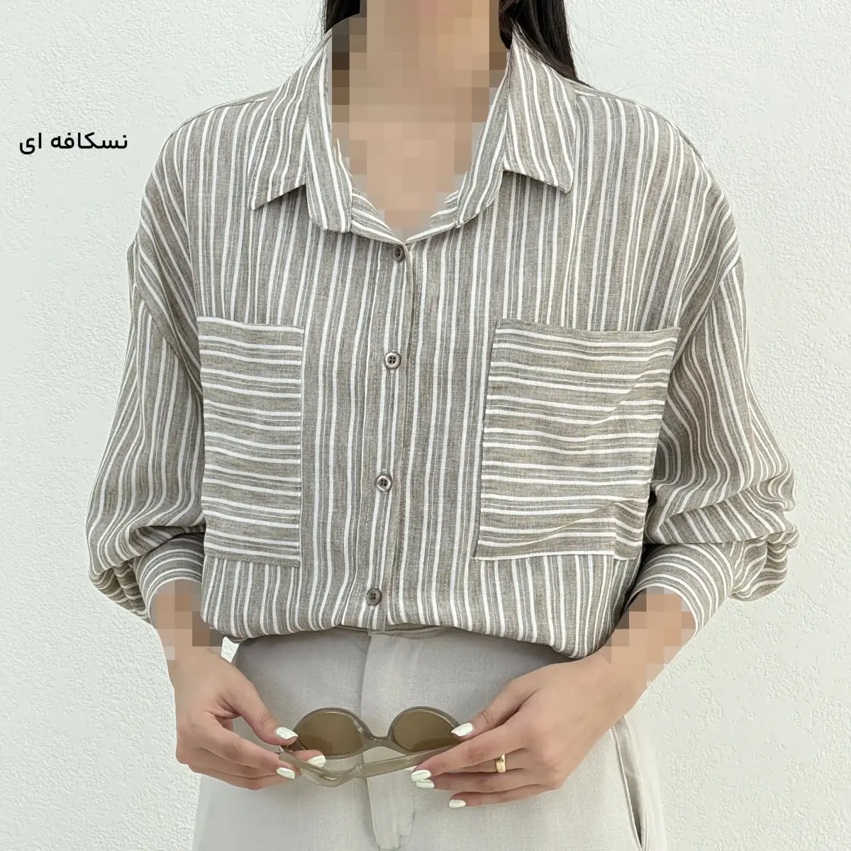 شومیز زنانه لینن راه راه دو جیب | آی بولک
