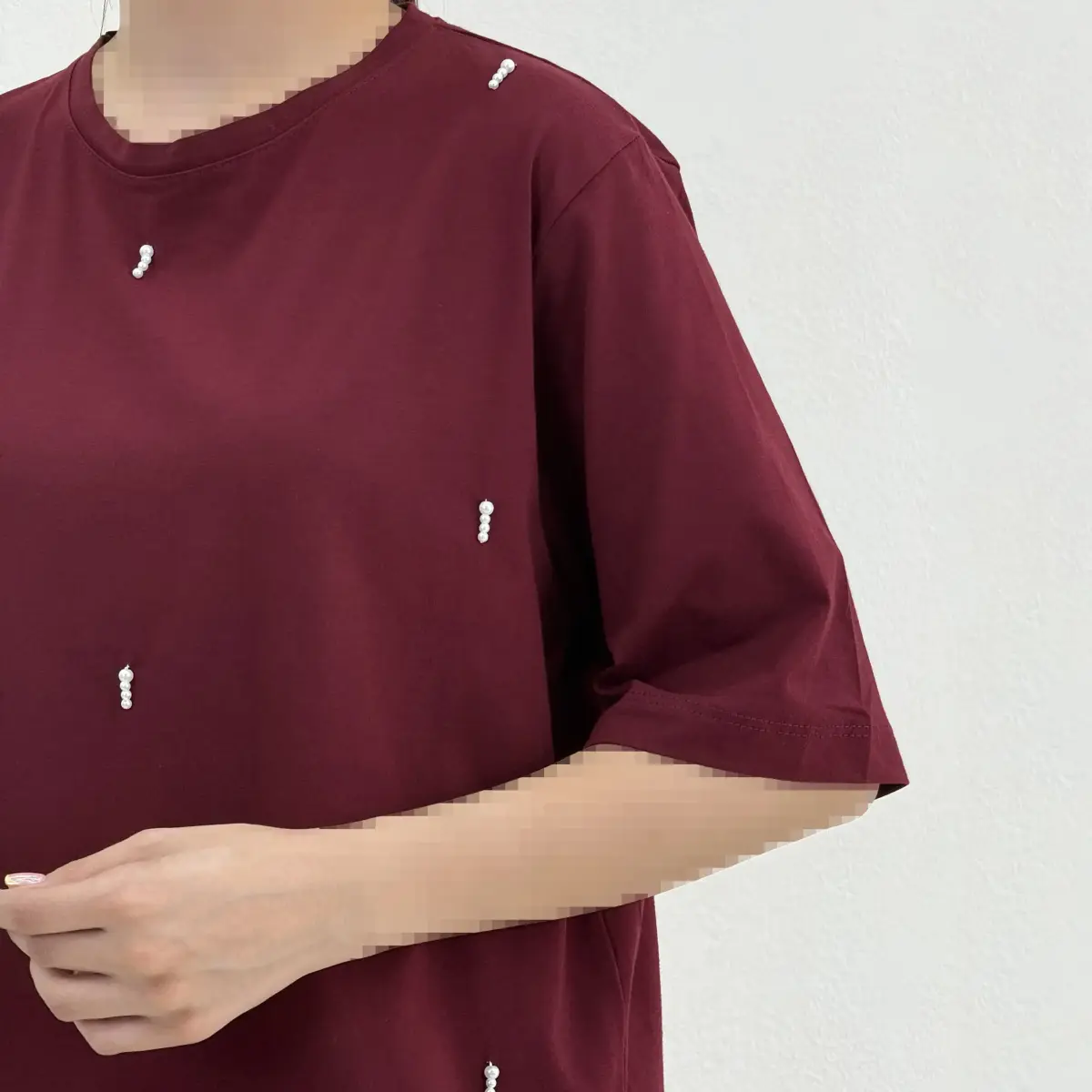 تیشرت زنانه یقه گرد مرواریدی | آی بولک