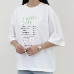 تیشرت زنانه باکسی سفید cafe | آی بولک
