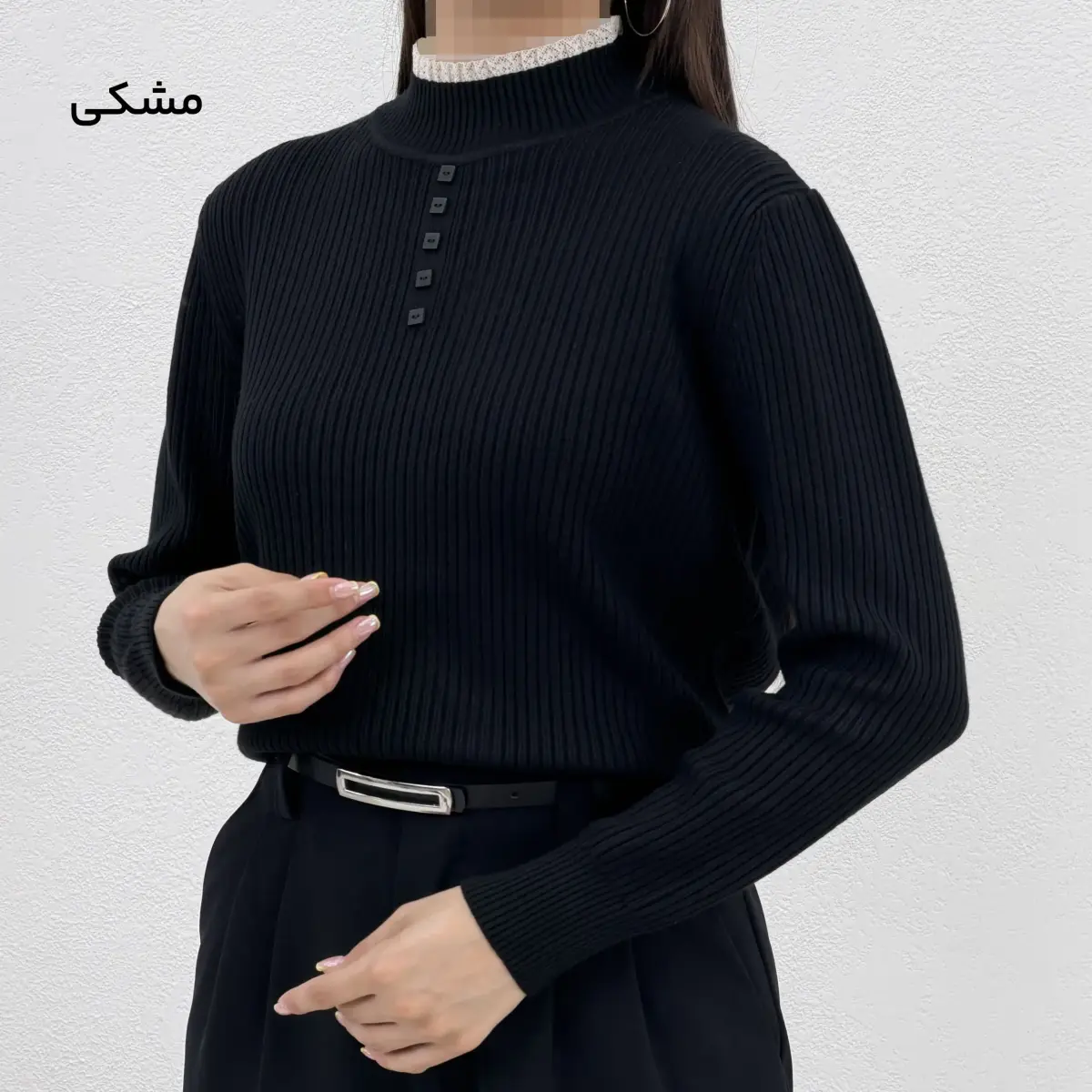 بلوز بافت زنانه یقه توری دکمه‌ نما | آی بولک