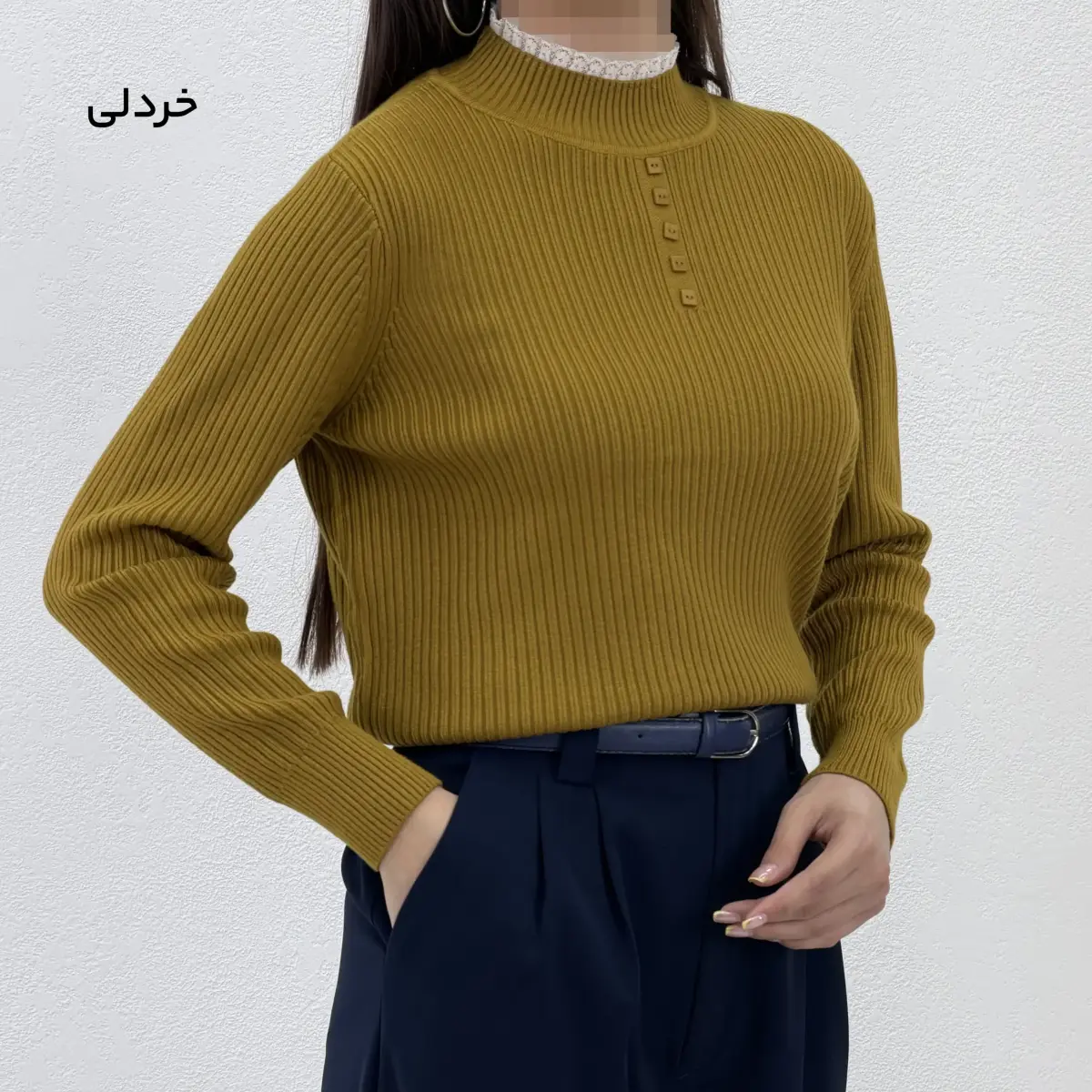بلوز بافت زنانه یقه توری دکمه‌ نما | آی بولک
