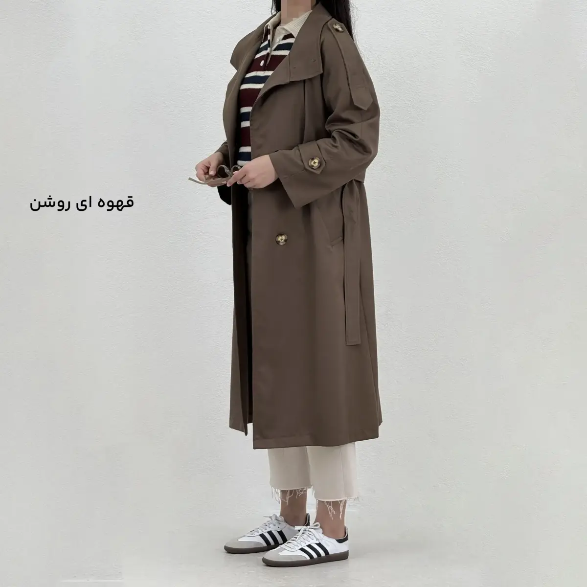 ترنچ کت زنانه یقه ایستاده کتان | آی بولک