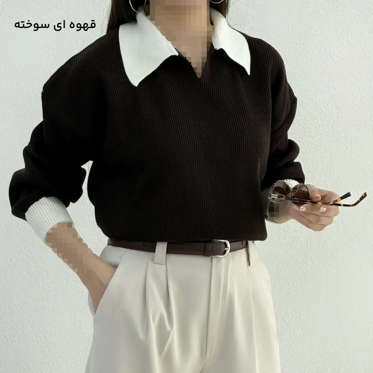پلیور بافت یقه شکاری دو رنگ کلویی | آی بولک