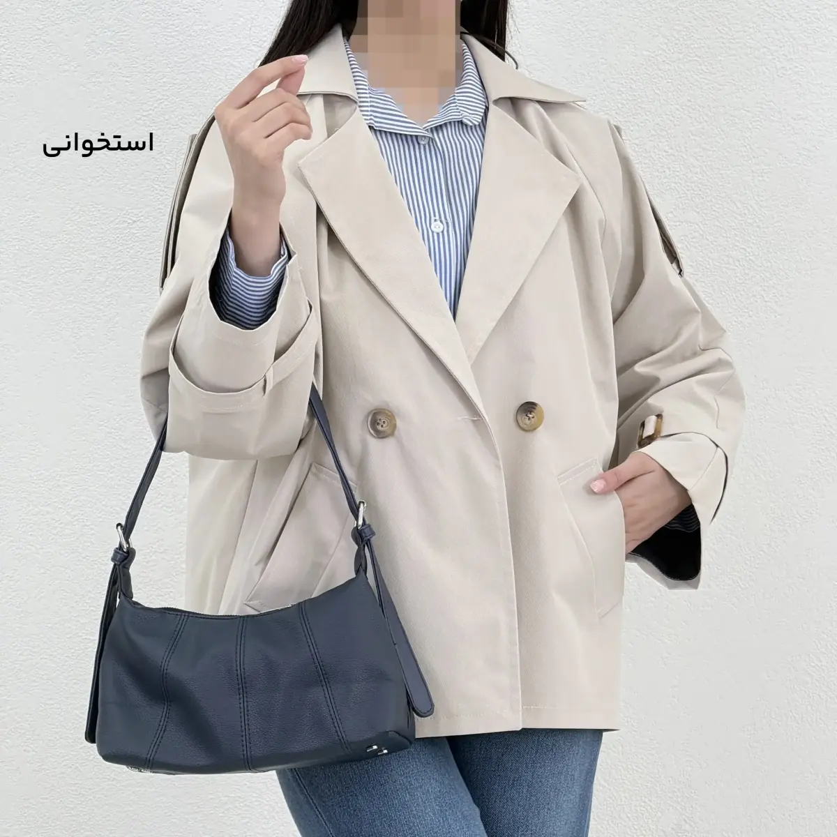 ترنچ کت زنانه یقه انگلیسی کتان  | آی بولک